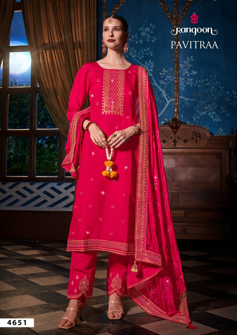 Rangoon Pavitra Silk Embroidery Neck Work Designer Readymade Suit Collection