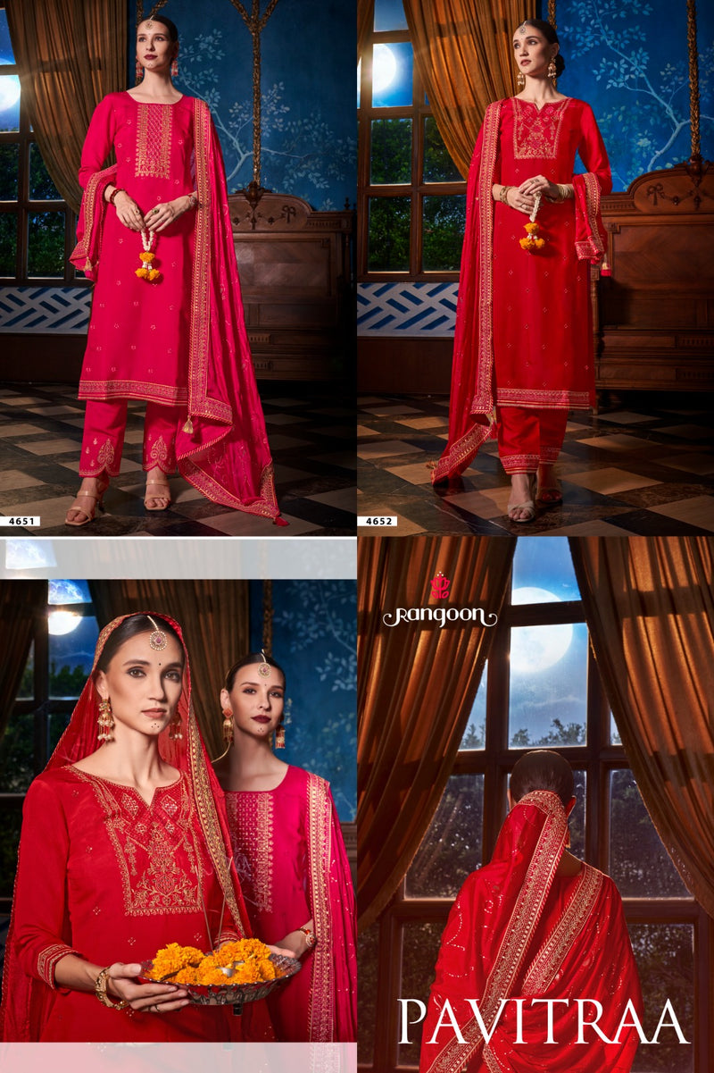 Rangoon Pavitra Silk Embroidery Neck Work Designer Readymade Suit Collection