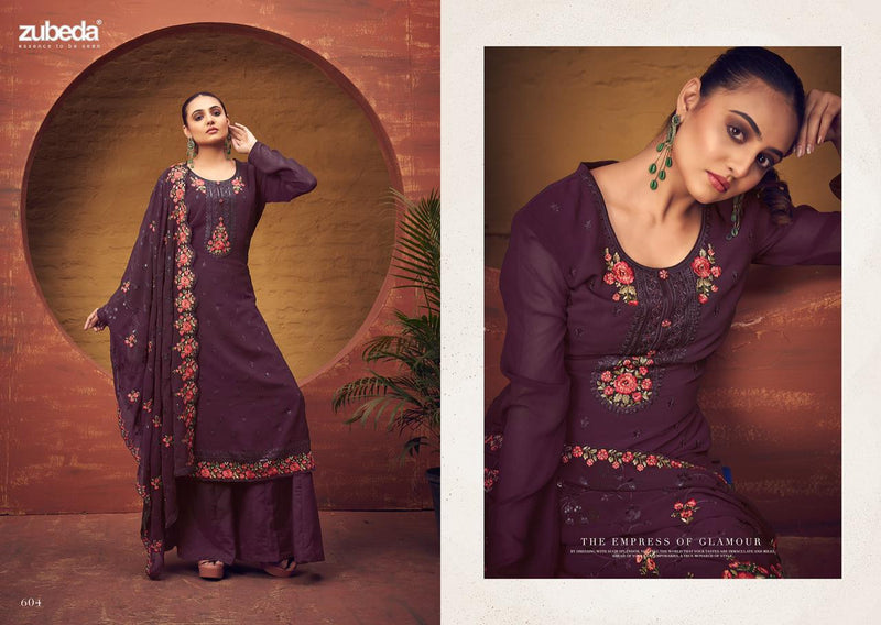 Zubeda Rangun Georgette Heay Beautiful Embroidery Designer Salwar Suits