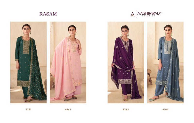 Aashirwad Creation Rasam Silk Heavy Embroidery Work Designer Suits Collection