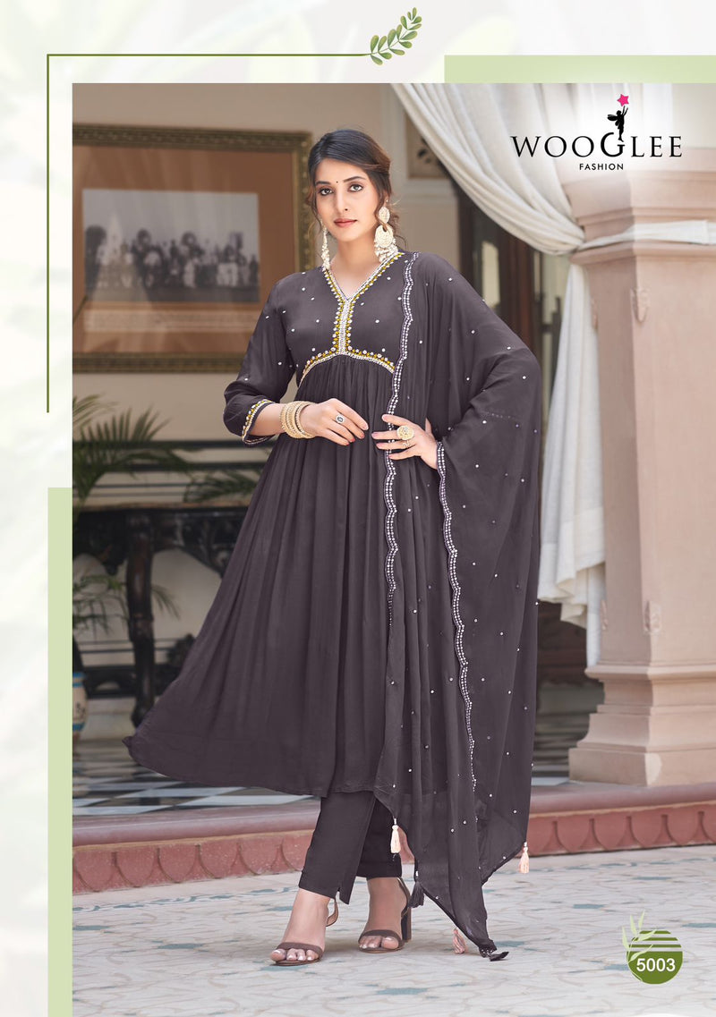 Wooglee Reeva Chinon With Handwork And Embroidery Work Kurti Collection