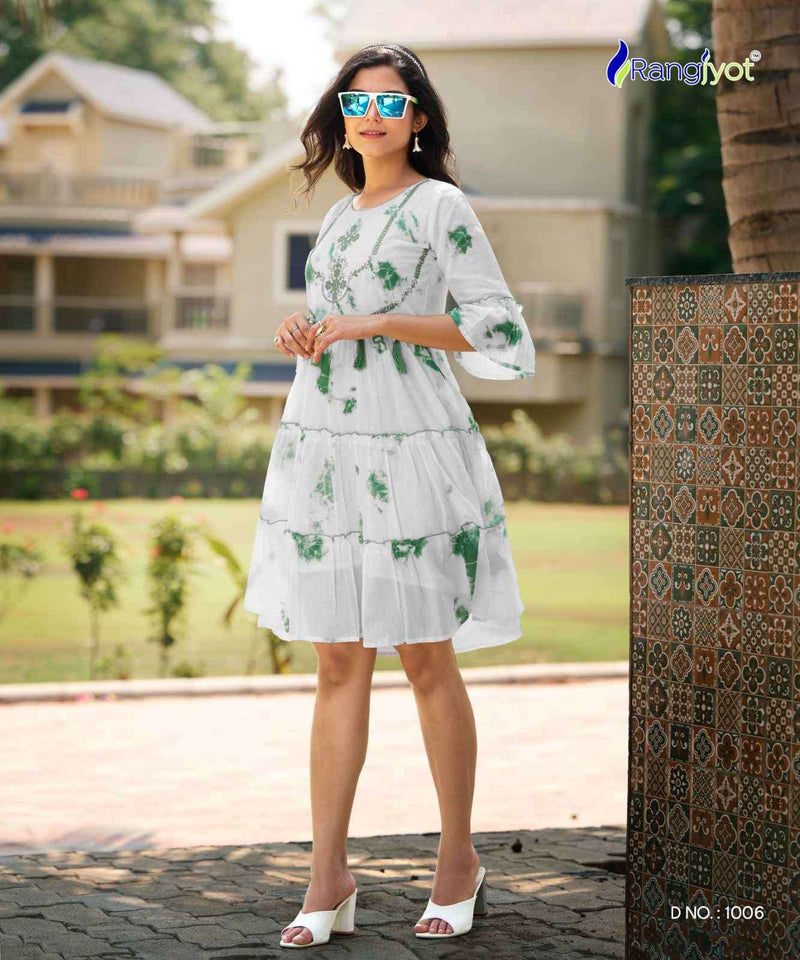 Angjyot Rich Girl Mull Cotton Shiboori Prints Fancy Short Frock Style Kurtis