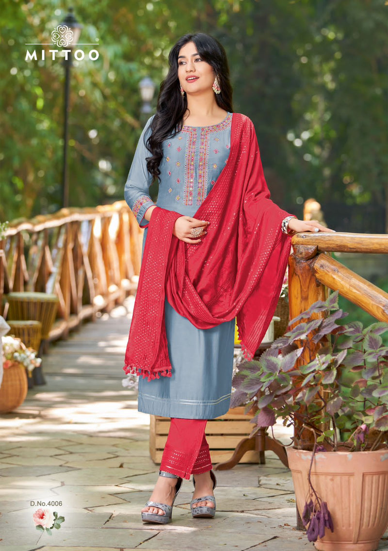 Mittoo Rista Rayon Embroidery Fancy Work Designer Kurti Collection