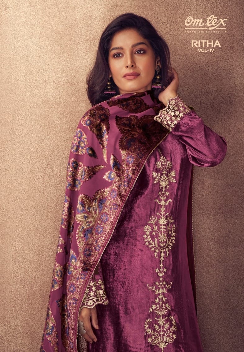 Omtex Ritha Vol 4 Velvet With Embroidery Designer Exclusive Salwar Suits