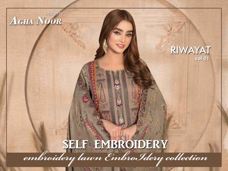Agha Noor Riwayat Vol 1 Lawn Cotton Karachi Style Print Fancy Salwar Kameez