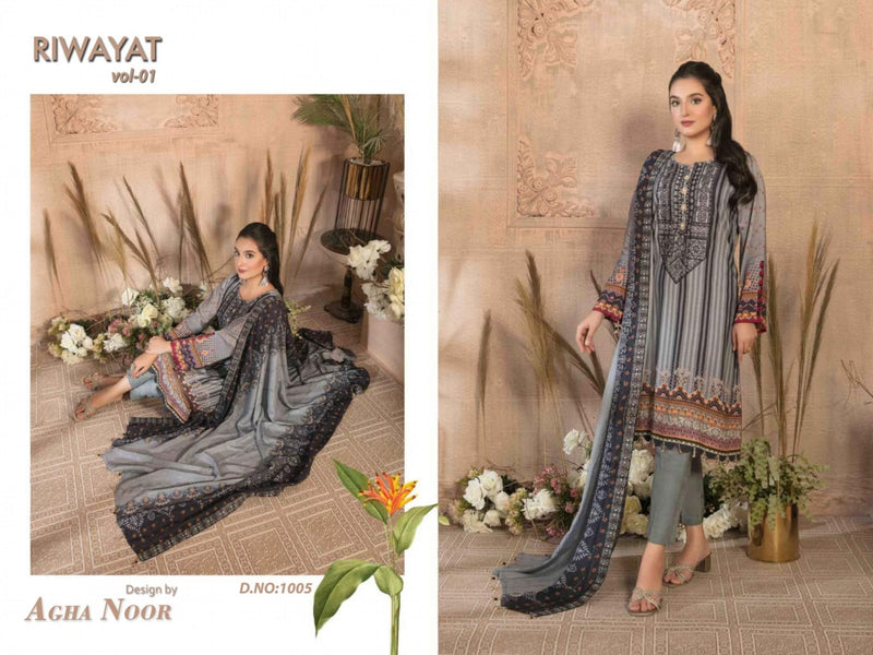 Agha Noor Riwayat Vol 1 Lawn Cotton Karachi Style Print Fancy Salwar Kameez
