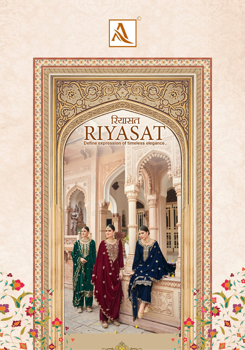 Alok Suits Riyasat Velvet With Embroidery Work Designer Suit Collection