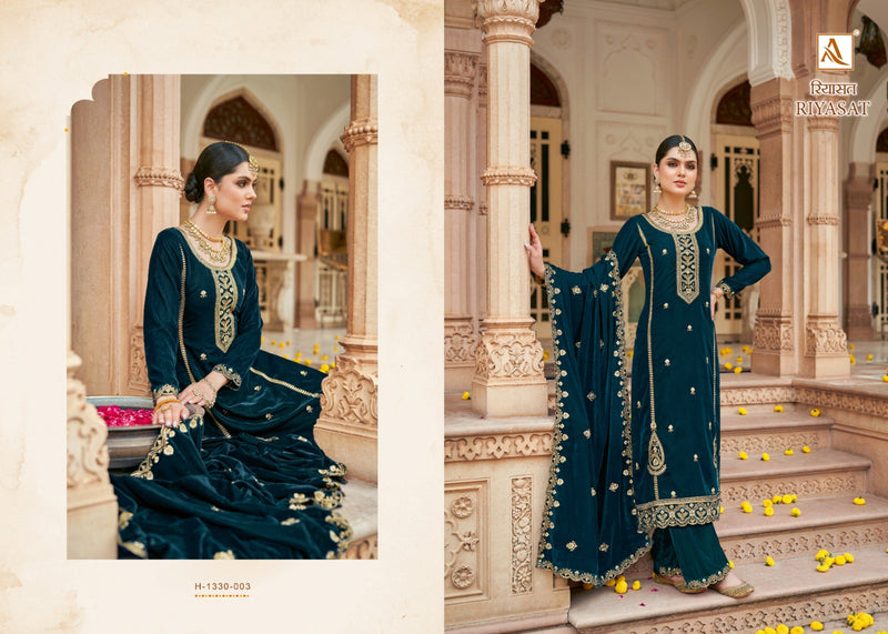 Alok Suits Riyasat Velvet With Embroidery Work Designer Suit Collection