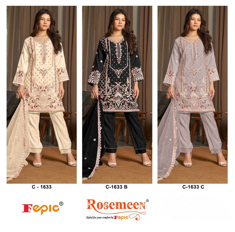 Fepic Rosemeen C 1633 Organza Embroidery With Heavy Handwork Suit Collection