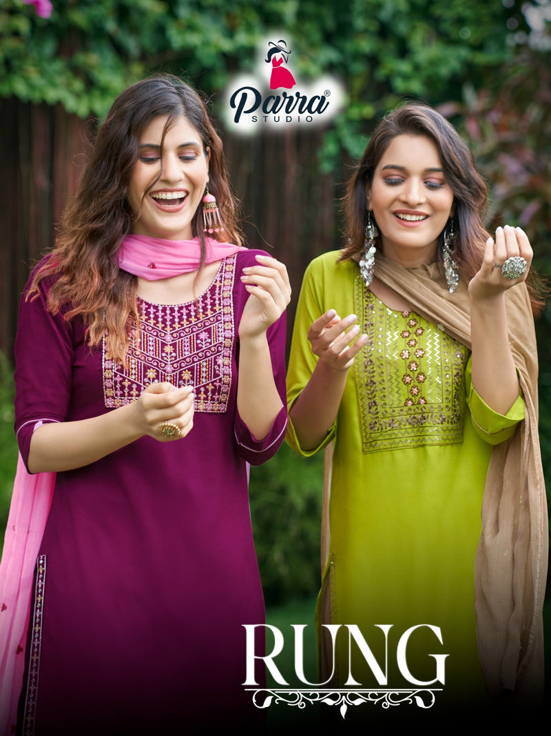 Parra Studio Rung Vol 1 Rayon With Sequence Embroidery Work Kurti Combo