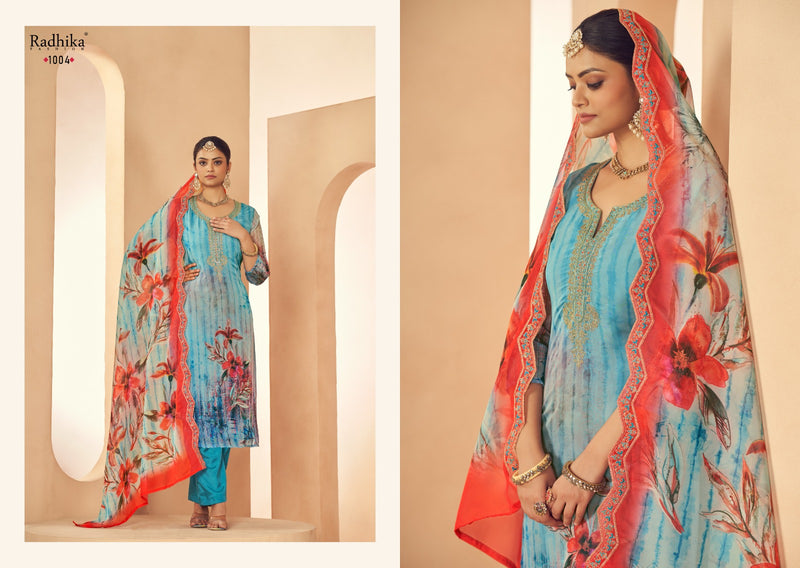 Radhika Azara Shezlin Organza Digital Print Neck Emboridered Work Salwar Suit