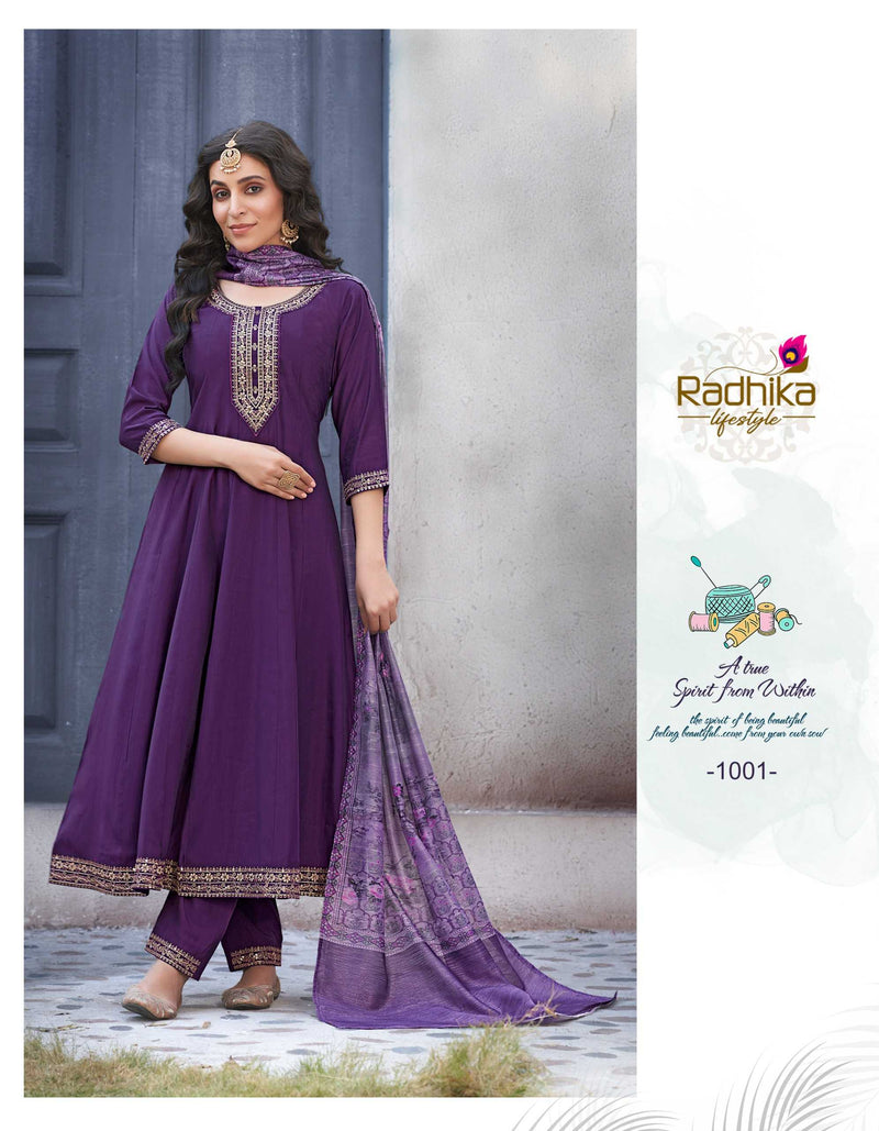 Radhika Lifestyle Gulmohar Vol 1 Heavy Roman Silk With Embroidery Work Chanderi Printed Pret Kurti