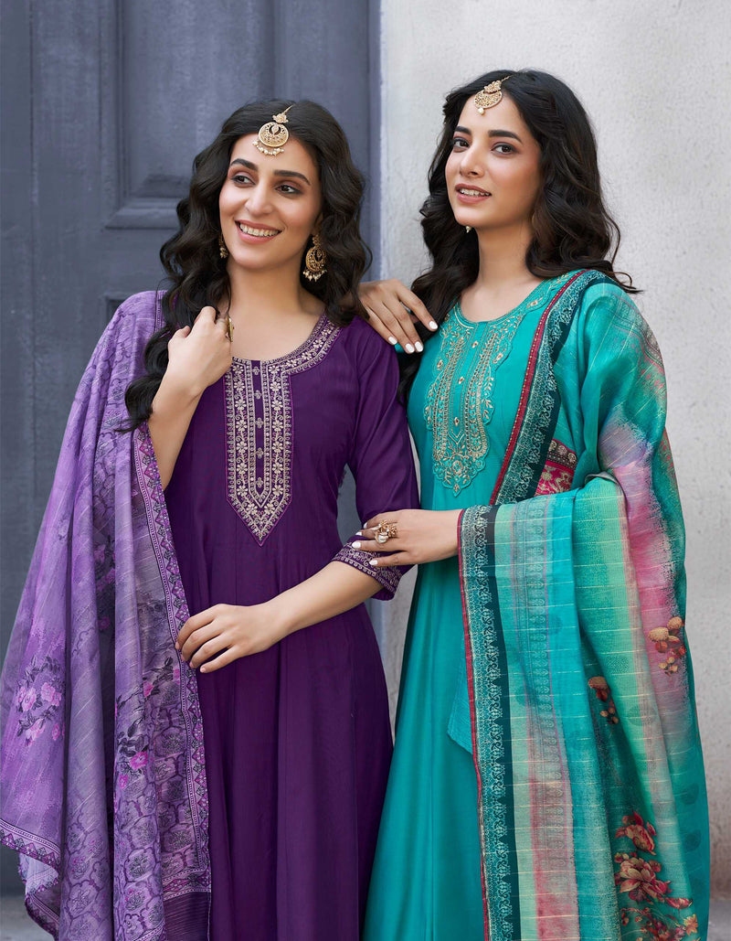Radhika Lifestyle Gulmohar Vol 1 Heavy Roman Silk With Embroidery Work Chanderi Printed Pret Kurti