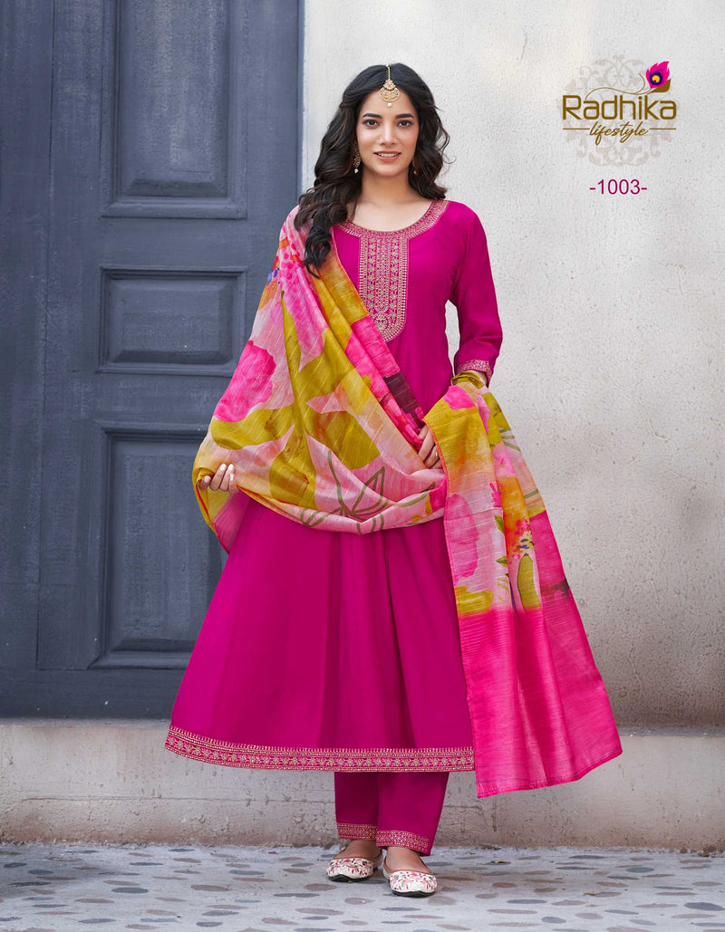 Radhika Lifestyle Gulmohar Vol 1 Heavy Roman Silk With Embroidery Work Chanderi Printed Pret Kurti