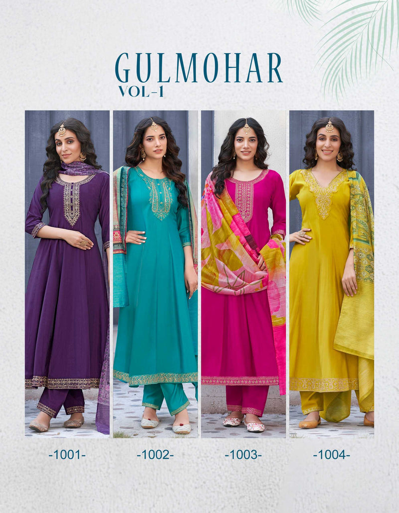 Radhika Lifestyle Gulmohar Vol 1 Heavy Roman Silk With Embroidery Work Chanderi Printed Pret Kurti