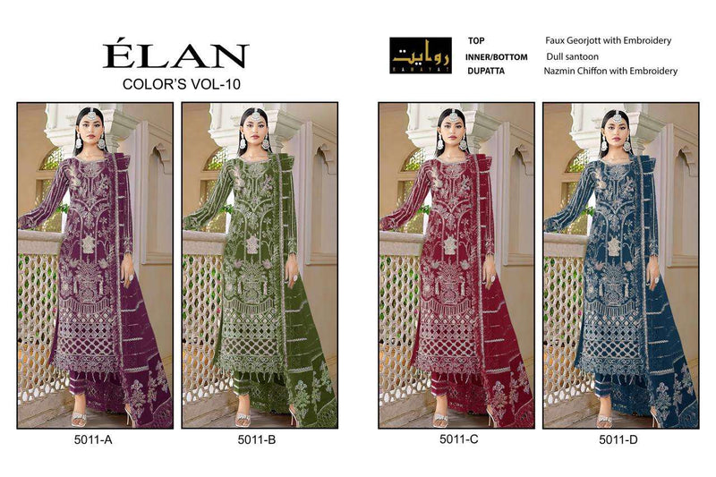 Rawayat Fashion Elan Colors Vol 10 Fox Georgette With Embroidery Pakistani Salwar Kameez