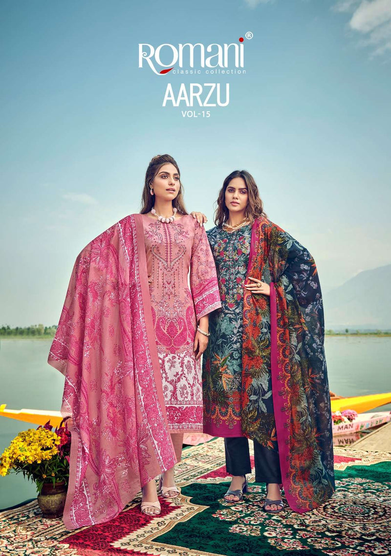 Romani Aarzu Vol 15 Cotton Digital Printed Embroidered Work Salwar Suit