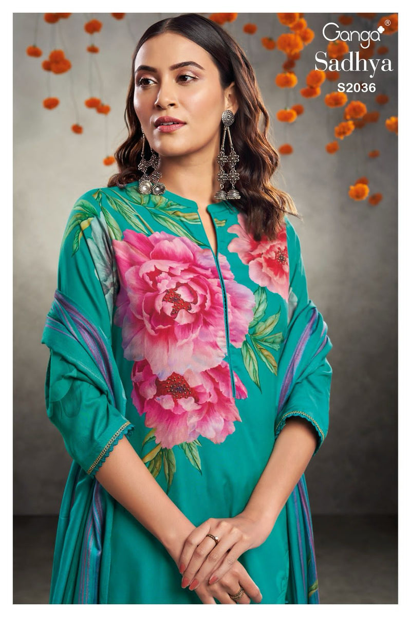 Ganga Sadhya 2036 Pashmina Digital Printed Embroidery Winter Wear Suit Collection