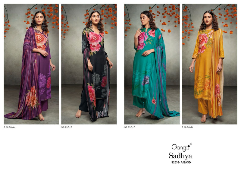 Ganga Sadhya 2036 Pashmina Digital Printed Embroidery Winter Wear Suit Collection