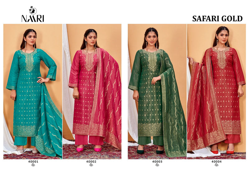 Naari Safari Gold Jacquard With Handwork Designer Salwar Suit Collection
