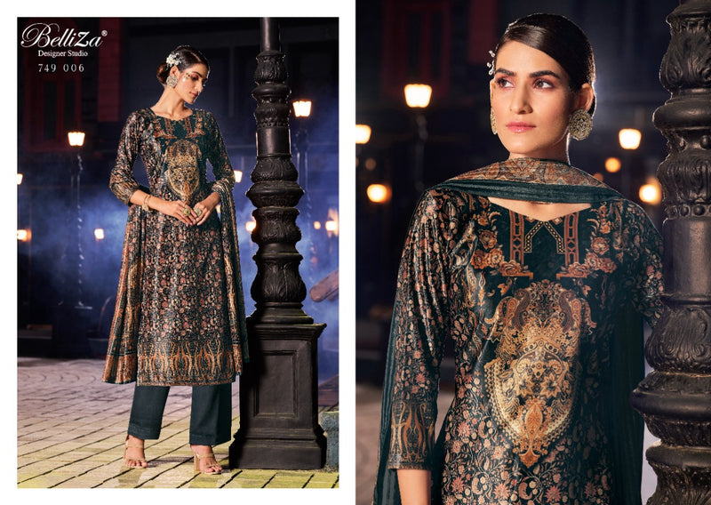 Belliza Designer Studio Safinaaz Velvet Exclusive Digital Printed Designer Suit Collection