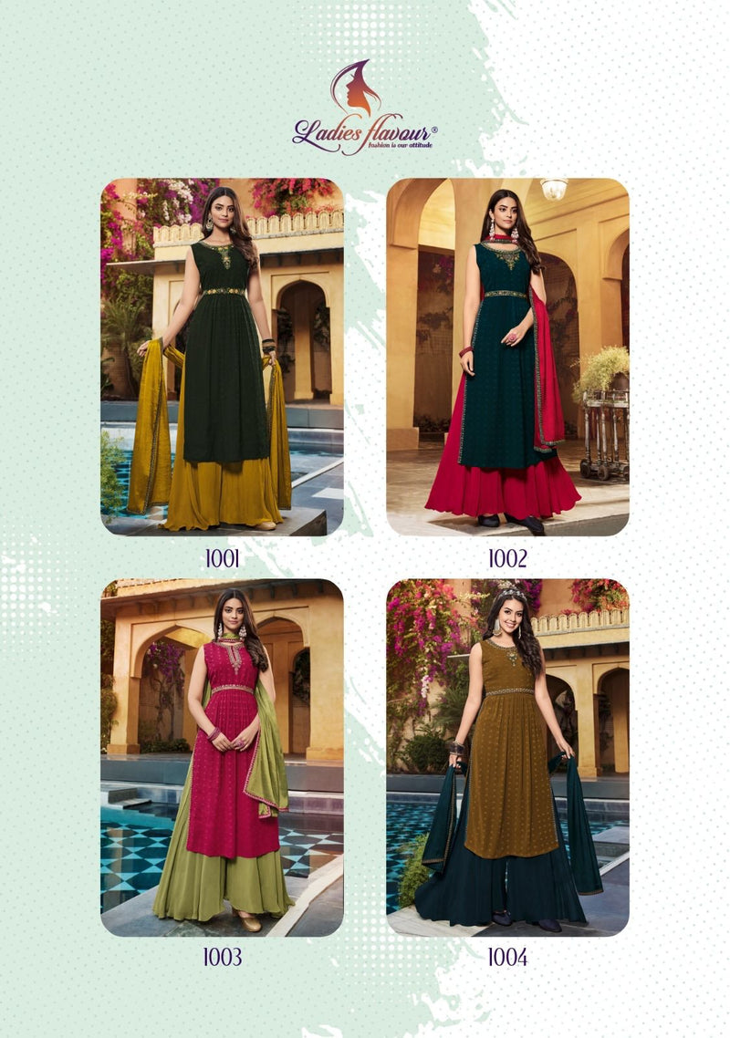 Ladies Flavour Sagun Georgette Khatliwork Heavy Sharara Suits
