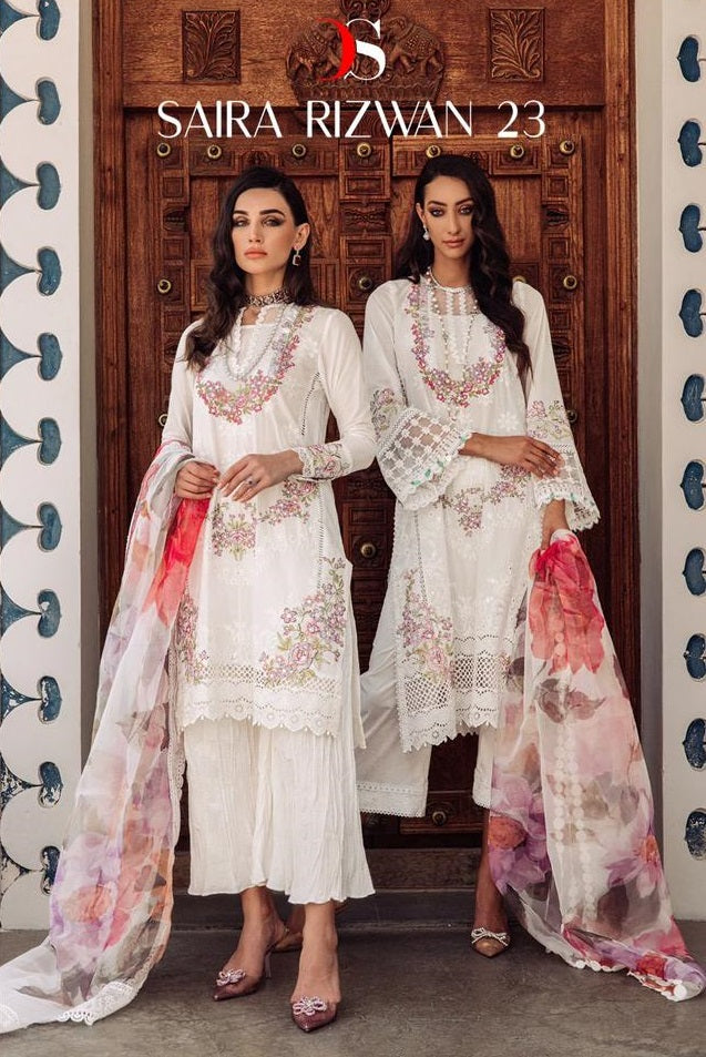 Deepsy Suits Saira Rizwan 23 Cambric Cotton Heavy Self Embroidery Patches Pakistani Salwar Kameez