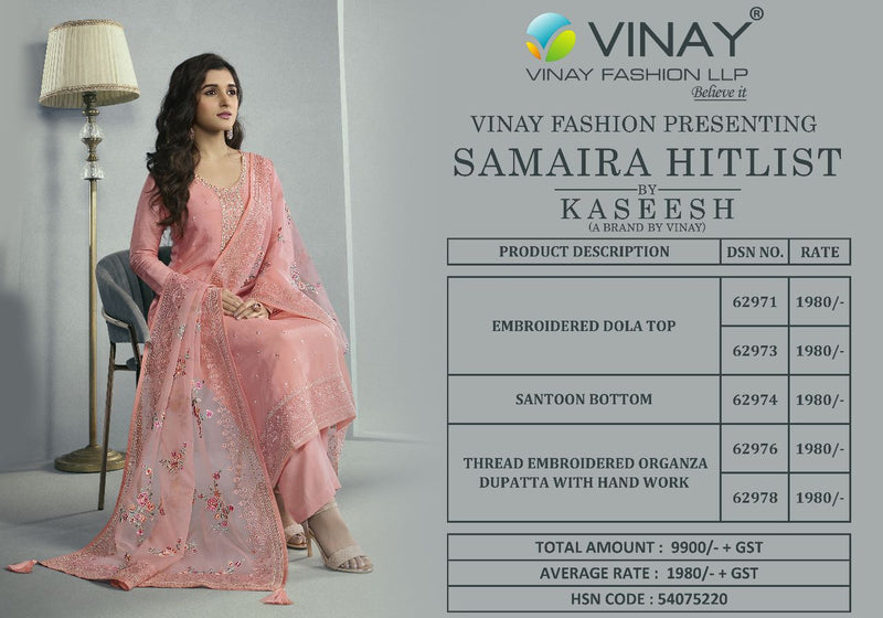 Vinay Fashion Kaseesh Samaira Embroidered Dola Jacquard Traditional Wear Suits