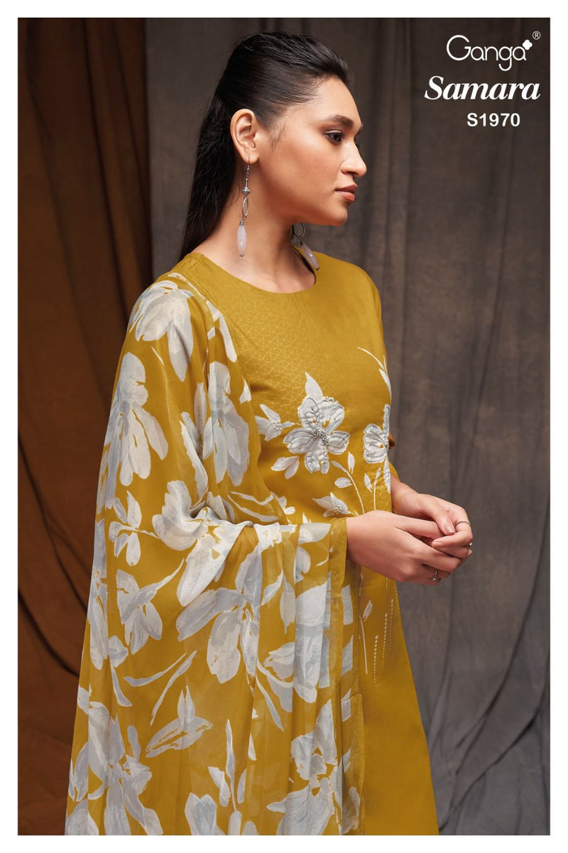 Ganga Samara1970 Cotton Silk Printed With Embroidery Designer Suits