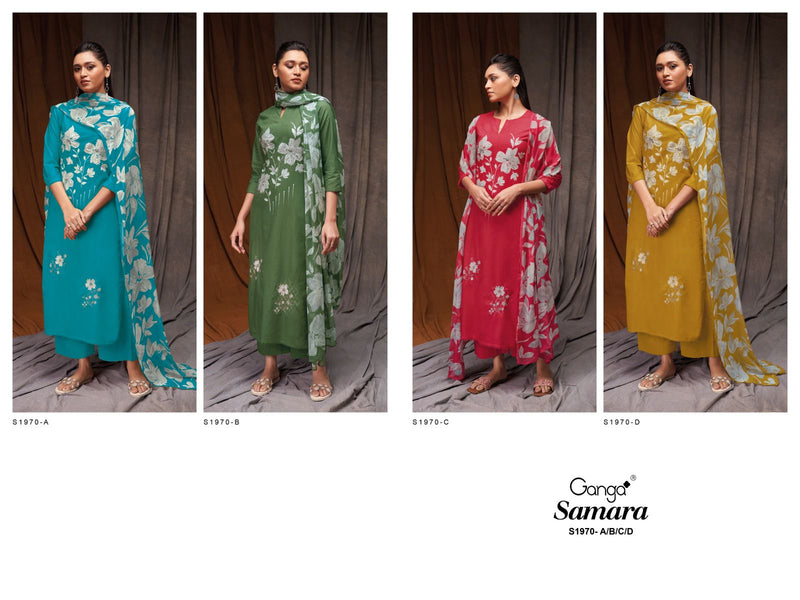 Ganga Samara1970 Cotton Silk Printed With Embroidery Designer Suits