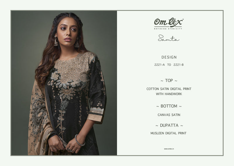 Omtex Samta Cotton Satin Digital Print With Hand Work Designer Salwar Suits