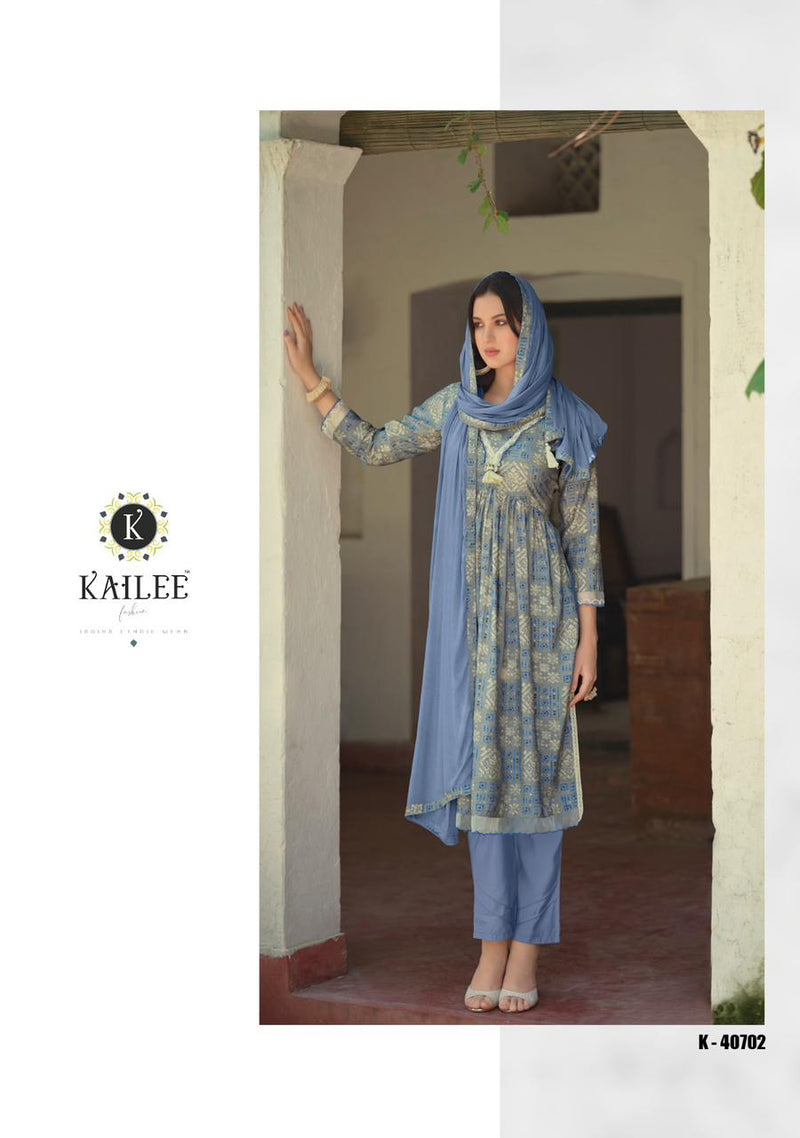 Kalki Fashion Sanduk Viscose Fancy Prints With Hand Work Designer Kurti Combo Set