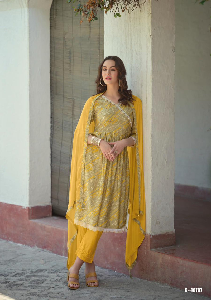 Kalki Fashion Sanduk Viscose Fancy Prints With Hand Work Designer Kurti Combo Set