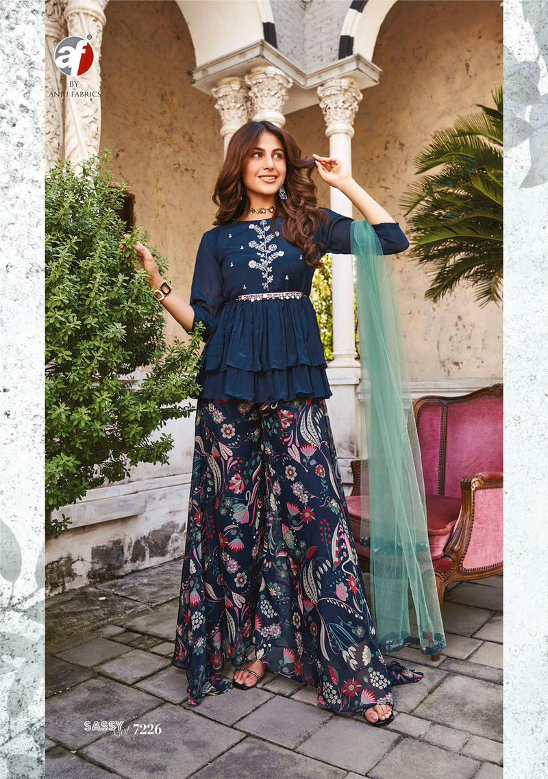 Anju Fabrics Sassy Girl Vol 3 Chiffon Designer Top With Sharara Collection