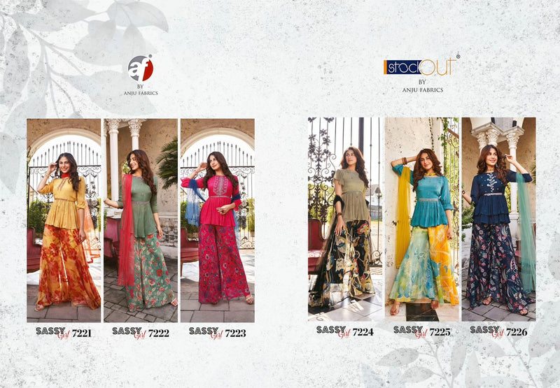 Anju Fabrics Sassy Girl Vol 3 Chiffon Designer Top With Sharara Collection