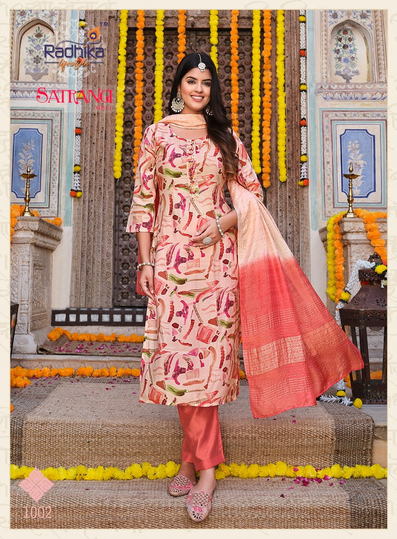 Radhika Lifestyle Satrangi Vol 1 Modal Chanderi Printed Fancy Kurti With Pant
