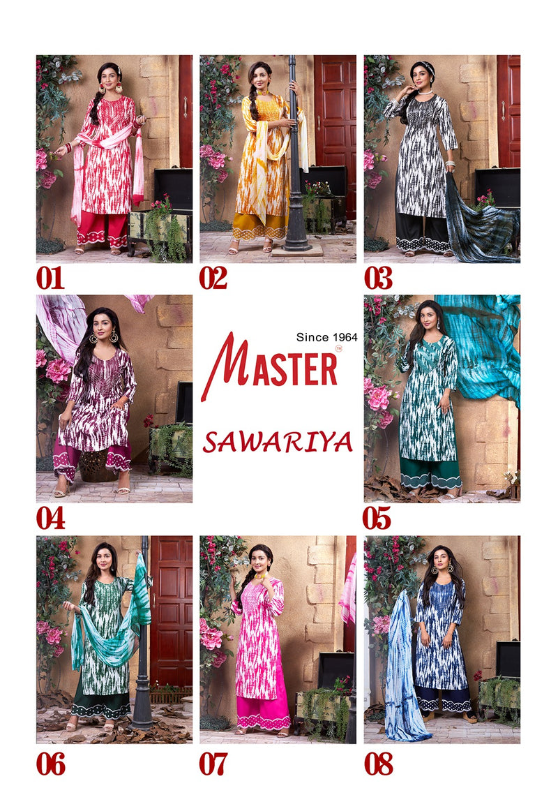 Master Sawariya Rayon Shiburi Prints Kurti With Plazzo & Dupatta Set