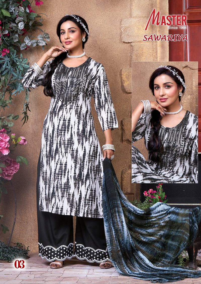 Master Sawariya Rayon Shiburi Prints Kurti With Plazzo & Dupatta Set