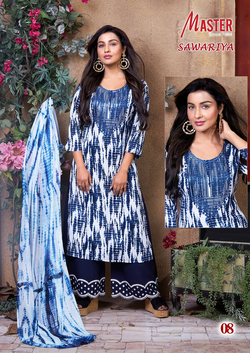 Master Sawariya Rayon Shiburi Prints Kurti With Plazzo & Dupatta Set