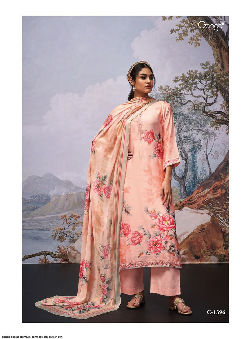 Ganga Seerat Bemberg Silk Printed With Embroidery Designer Traditional Wear Suits