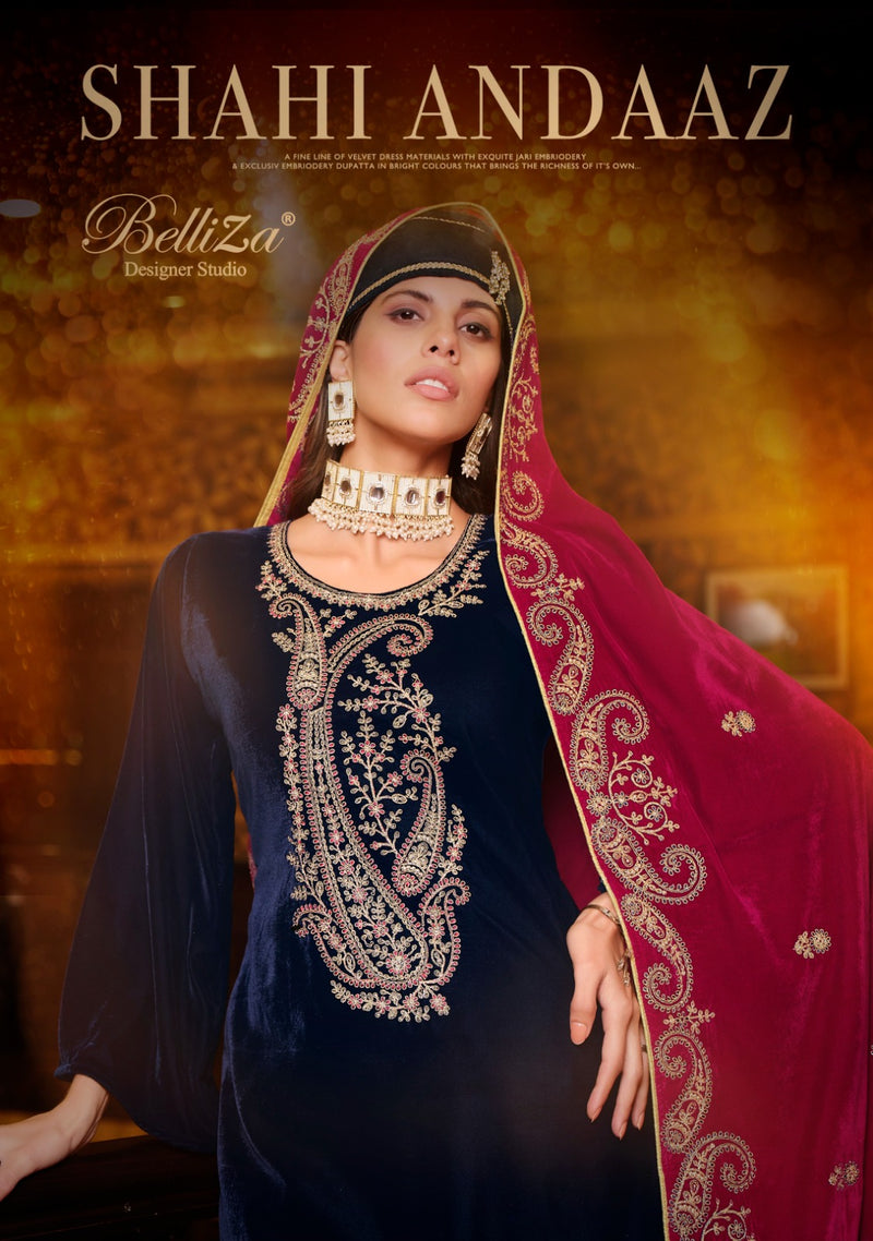 Belliza Designer Studio Shahi Andaaz Velvet With Embroidery Work Designer Suits