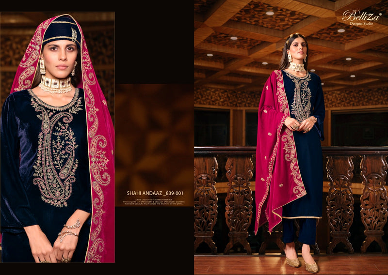 Belliza Designer Studio Shahi Andaaz Velvet With Embroidery Work Designer Suits