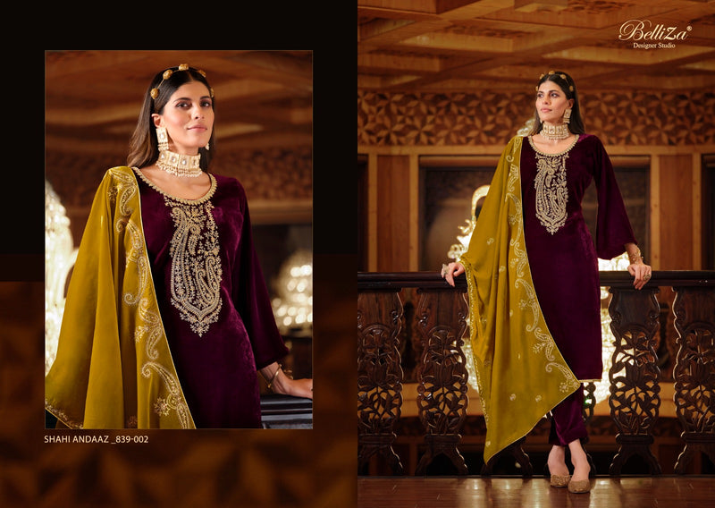 Belliza Designer Studio Shahi Andaaz Velvet With Embroidery Work Designer Suits