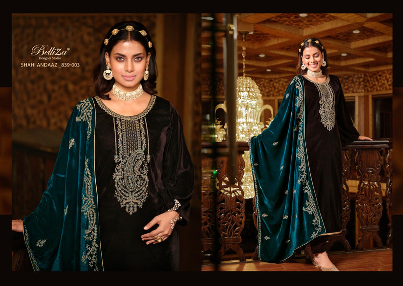 Belliza Designer Studio Shahi Andaaz Velvet With Embroidery Work Designer Suits