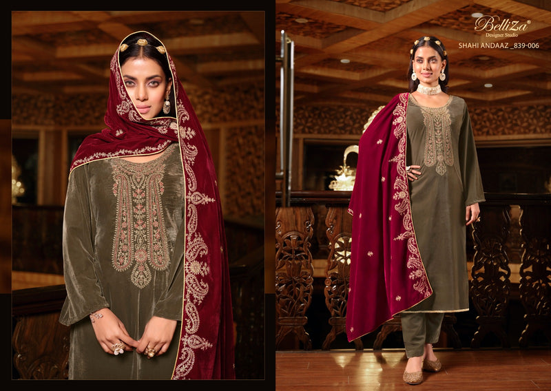 Belliza Designer Studio Shahi Andaaz Velvet With Embroidery Work Designer Suits