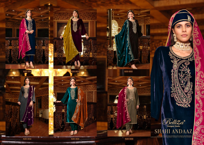 Belliza Designer Studio Shahi Andaaz Velvet With Embroidery Work Designer Suits