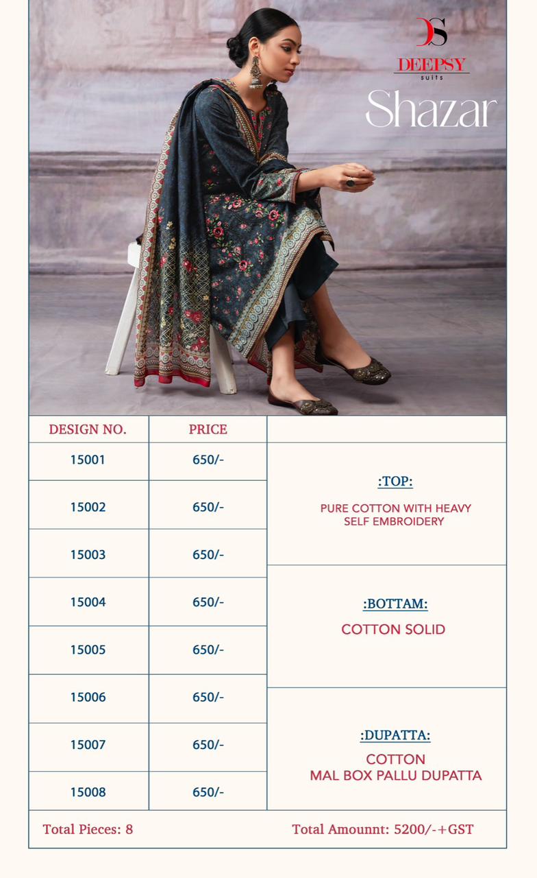Deepsy Suits Shazar Pure Cotton With Heavy Emboridery Salwar Suits