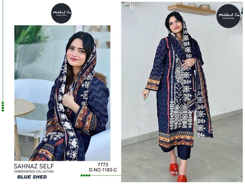 Mehboob Tex Shenaz Luxury Lawn Cotton With Self Embroidery Salwar Kameez