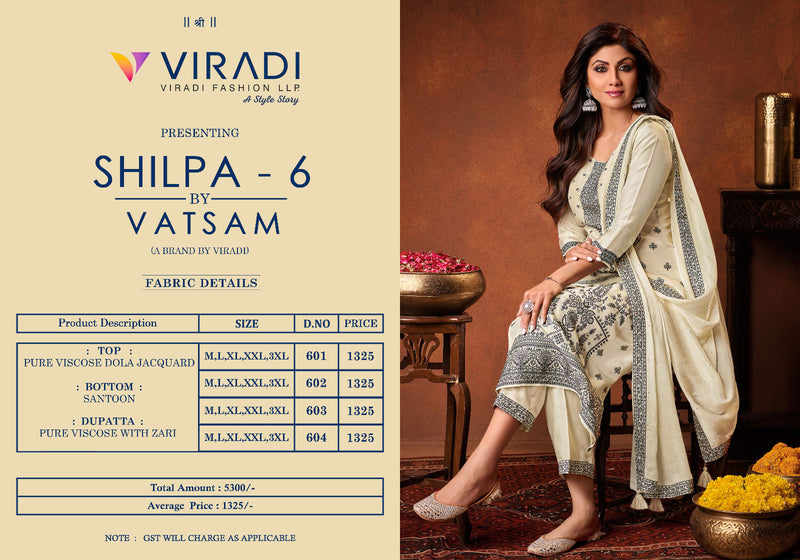 Vatsam Shilpa Vol 6 Viscose Dola Jacquard Fancy Thered Work Designer Ready Made Suits