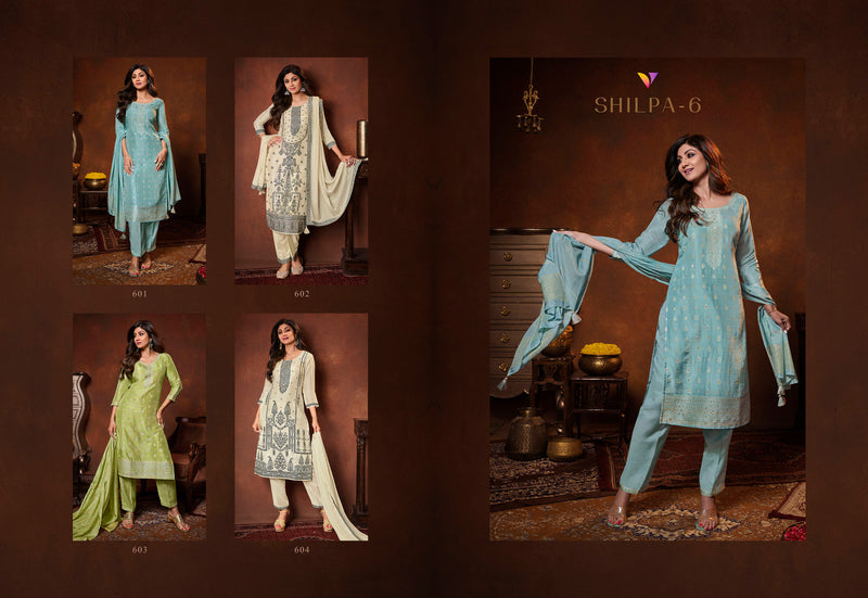 Vatsam Shilpa Vol 6 Viscose Dola Jacquard Fancy Thered Work Designer Ready Made Suits